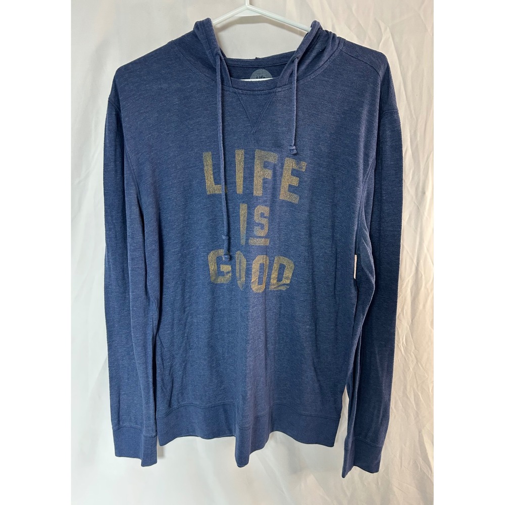Life is Good Mens Blue Heathered Graphic Pullover Hoodie Classic Fit Large